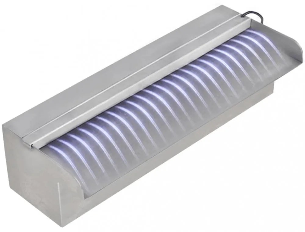 Négyszögletes rozsdamentes acél medence szökőkút LED fényekkel 30 cm