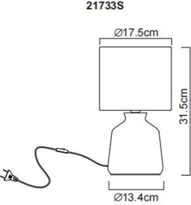 Globo 21733S Asztali lámpa, kerámia fekete, textil fekete, kábel PVC fekete, billenőkapcsoló a kábelen, ø: 175mm, M: 315mm, kábel hossza 1300mm, 1x E14 40W 230V izzó nélkül