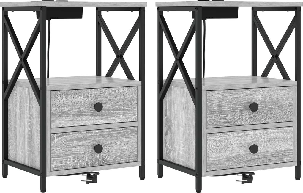 vidaXL Éjjeliszekrény 2 pcs Szürke Sonoma 40 x 31 x 60 cm Faanyag