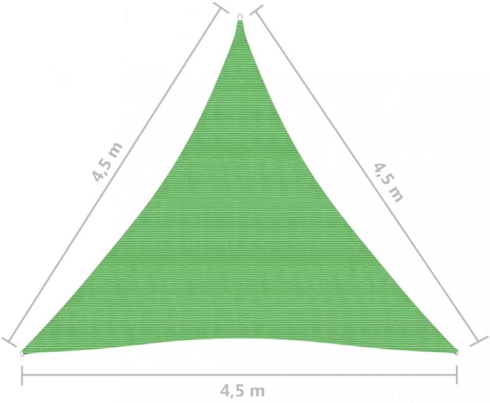 világoszöld HDPE napvitorla 160 g/m² 4,5 x 4,5 x 4,5 m