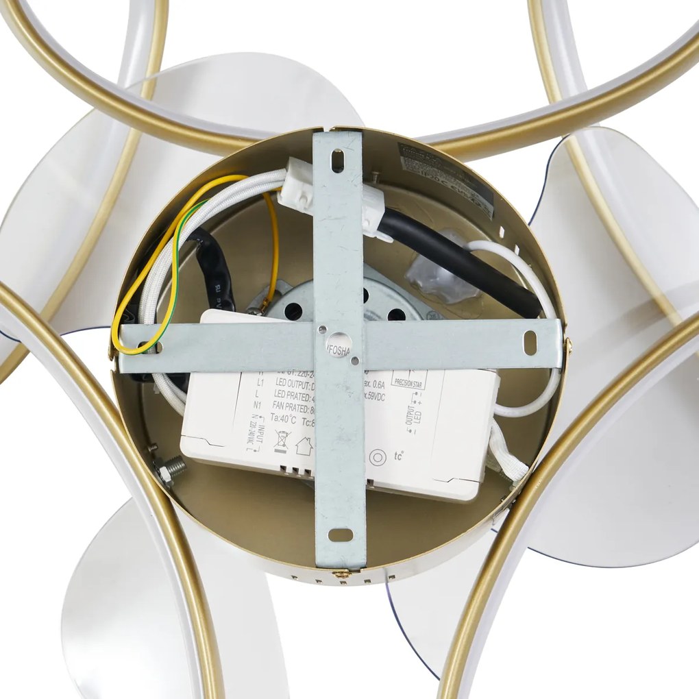 Mennyezeti ventilátor sárgaréz 55cm LED-del, fényerőszabályzóval és távirányítóval - Mandy