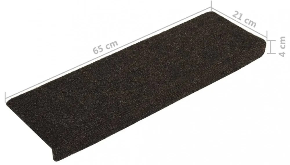 15 db öntapadós lépcsőszőnyeg, sötétbarna, téglalap alakú széllel, 65 x 21 x 4 cm