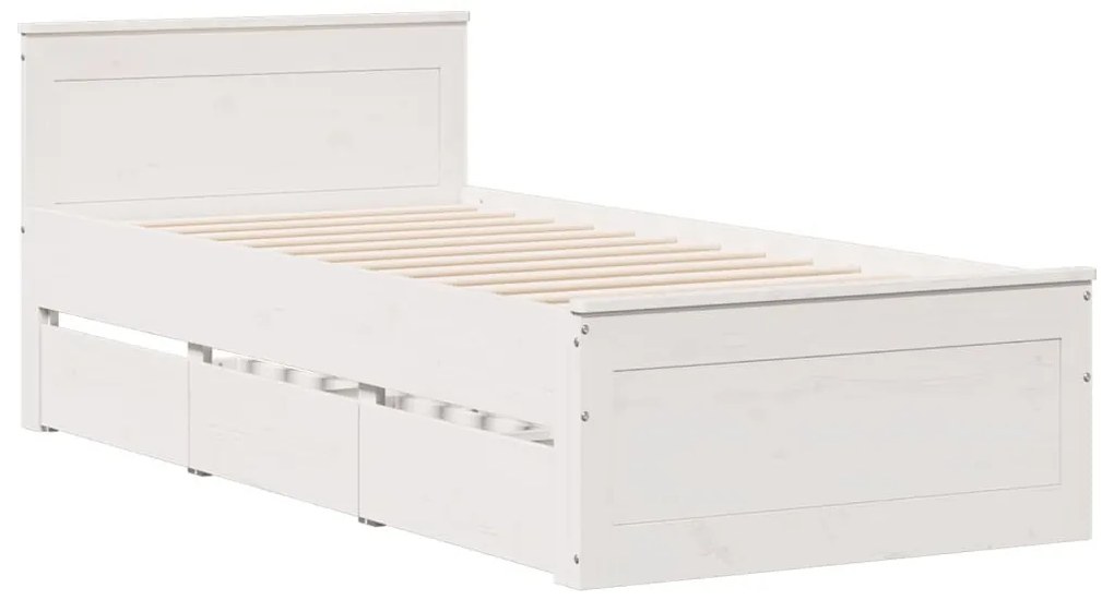 fehér tömör fenyőfa ágy matrac nélkül fejtámlával 90 x 200 cm
