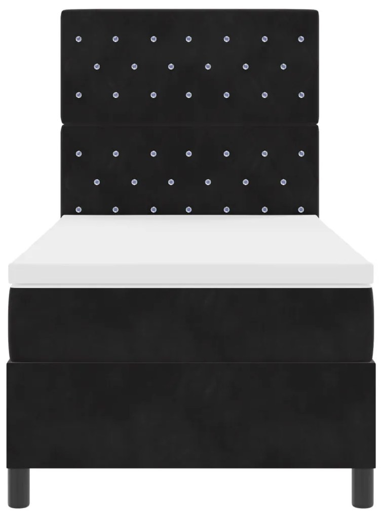 Ágykeret Matraccal és LED Fényekkel Fekete 100x200 cm Bársonyos