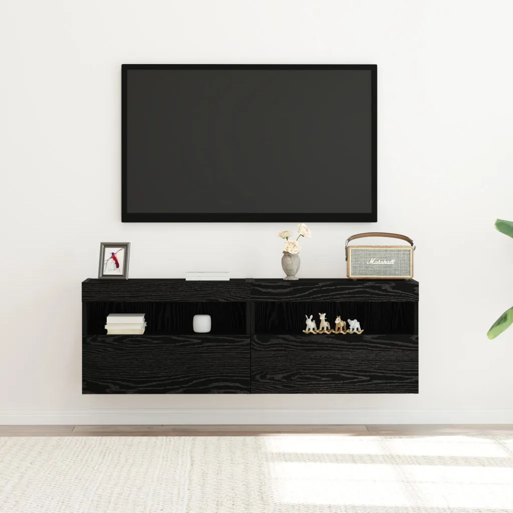 TV faliszekrény LED világítással 2 db Fekete tölgy 60x30x40 cm