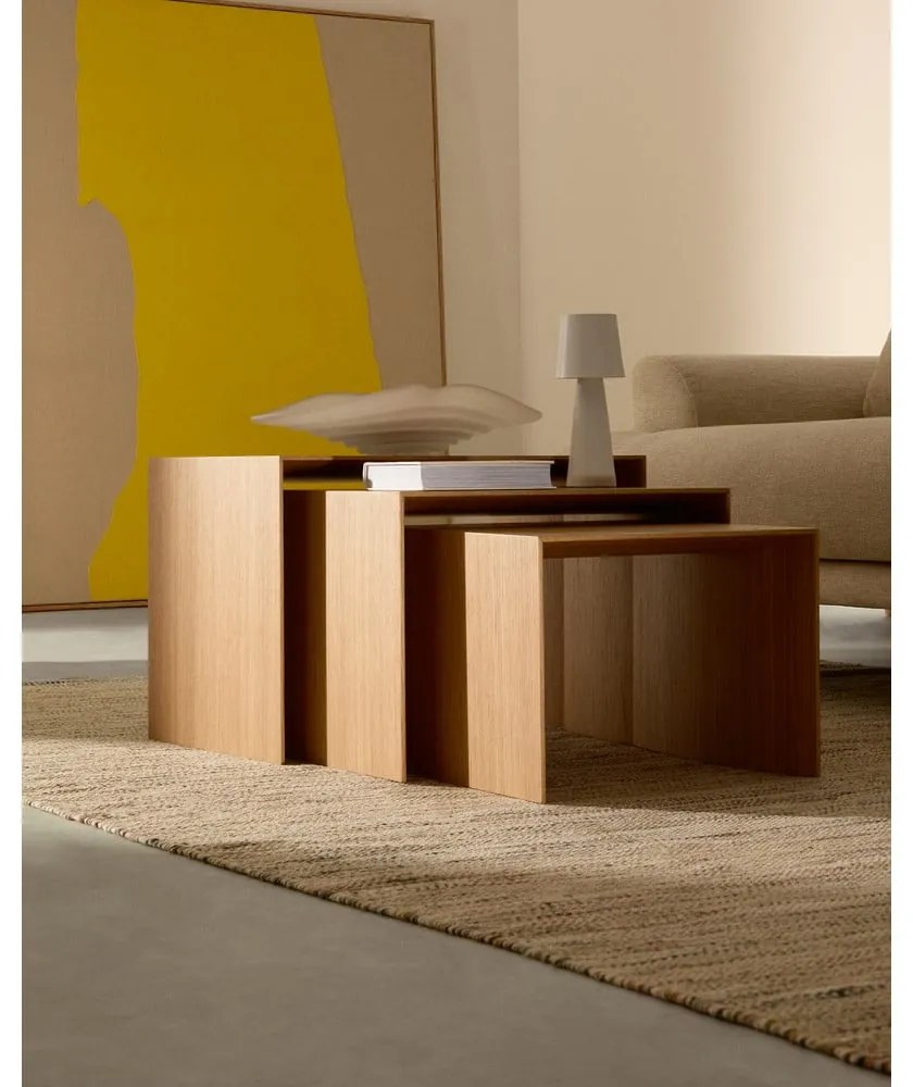 Tárolóasztal szett tölgyfa dekorral 3 db-os 40x60 cm Litto – Kave Home