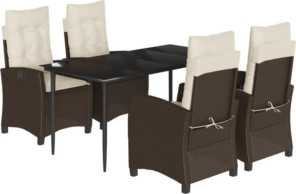 vidaXL 5 részes barna polyrattan kerti étkezőgarnitúra párnákkal