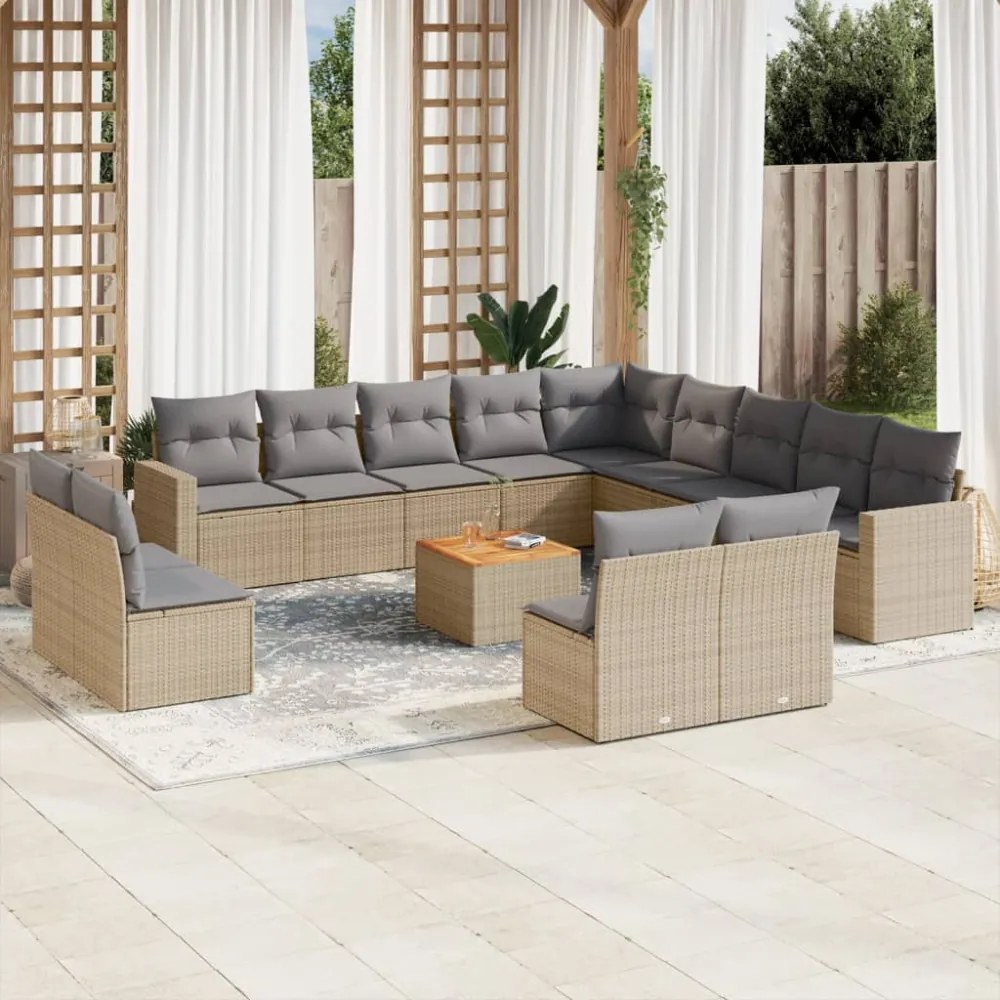 vidaXL 14 részes vegyes bézs polyrattan kerti ülőgarnitúra párnával