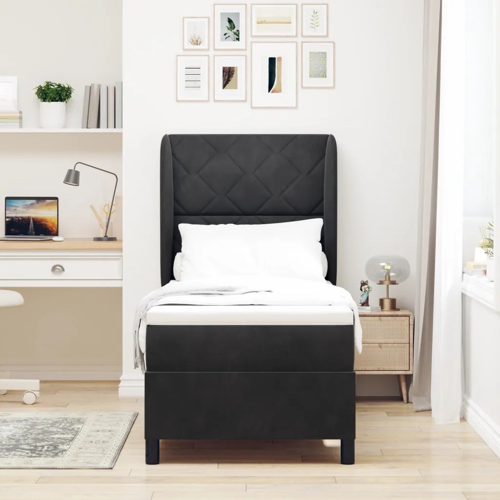 Boxspring Ágy Matrac Fekete 80x200 cm Bársony