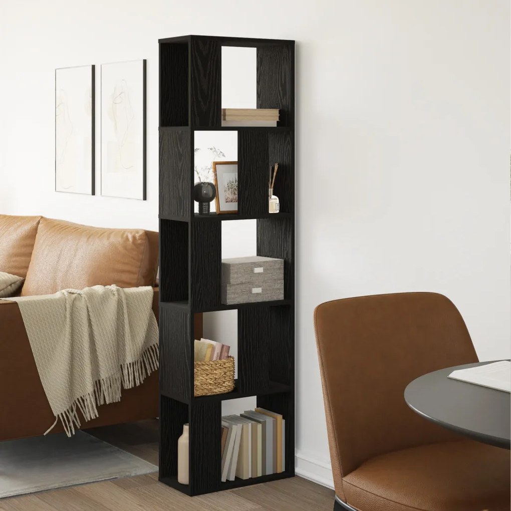 5-tiers könyvespolc Fekete tölgy 45x23,5x162,5 cm Mérnöki fa