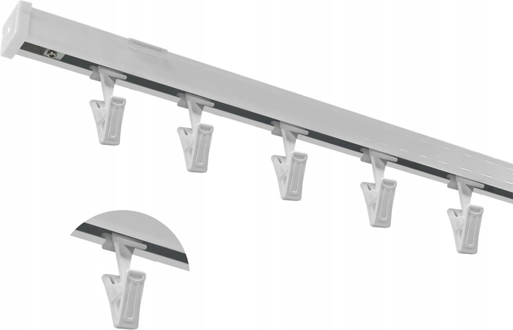 Függönykarnis Mennyezeti Sín alumínium Fehér szimpla M típus békák 200 cm