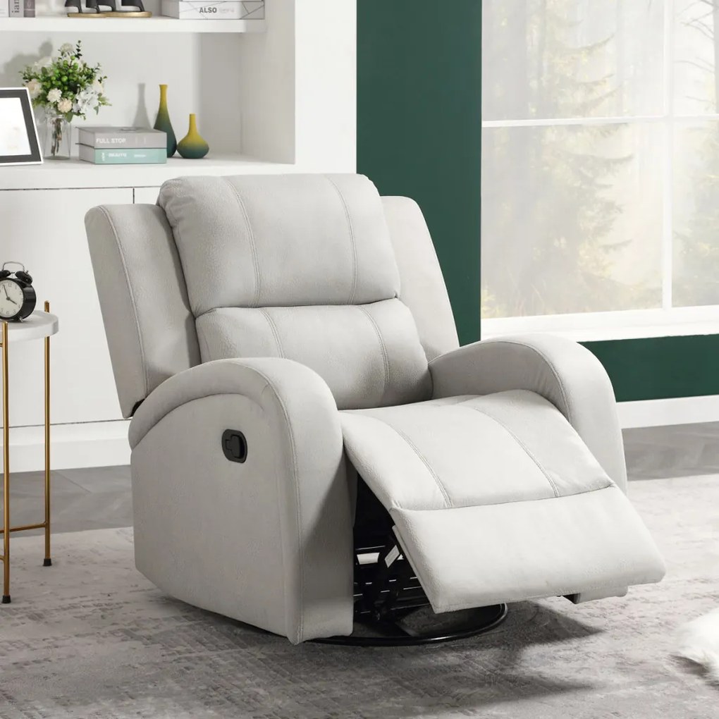 Fotoliu De Relaxare Și TV Culoare Gri Argintiu, Reglabil Manual, Rabatalil,Tapițat cu Textil Efect De Piele, TV-4089