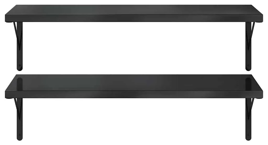 2 db fekete rozsdamentes acél fali polc 100 x 40 cm