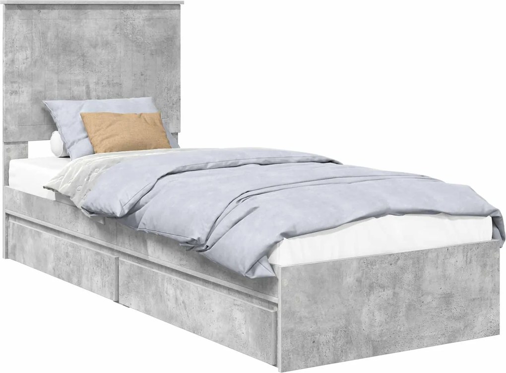 vidaXL Tárolós Ágy fejtámlával Beton Szürke 75 x 190 cm Faanyag