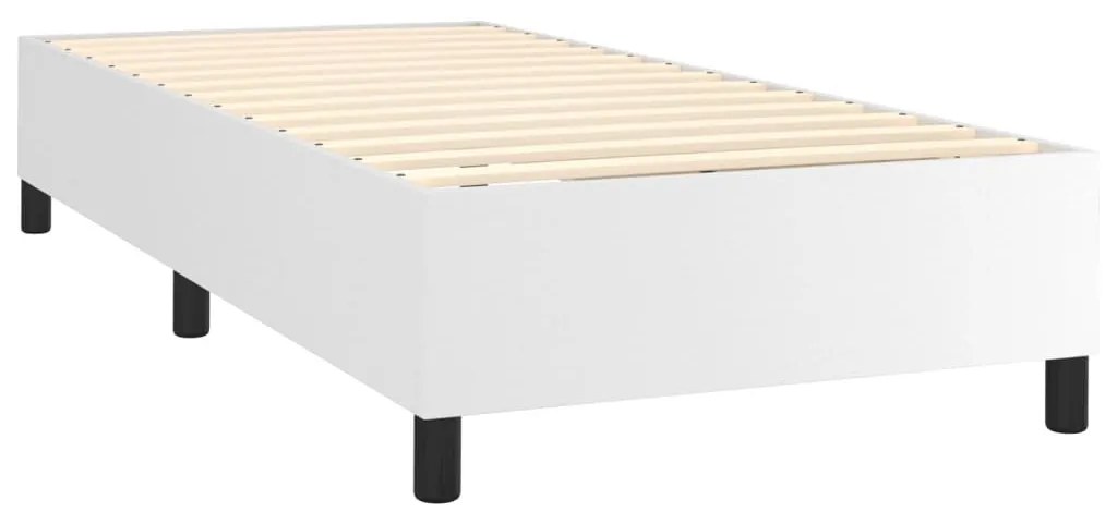 fehér műbőr rugós ágy matraccal és LED-del 80 x 200 cm