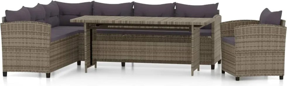 vidaXL 3 részes szürke polyrattan kerti ülőgarnitúra párnákkal