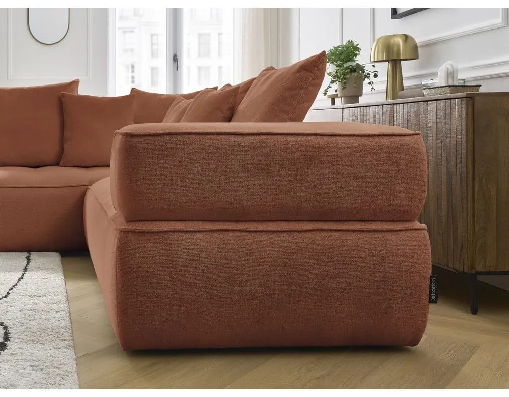 Terrakotta színű zsenília sarokkanapé (bal oldali-L alakú) Whesley – Bobochic Paris