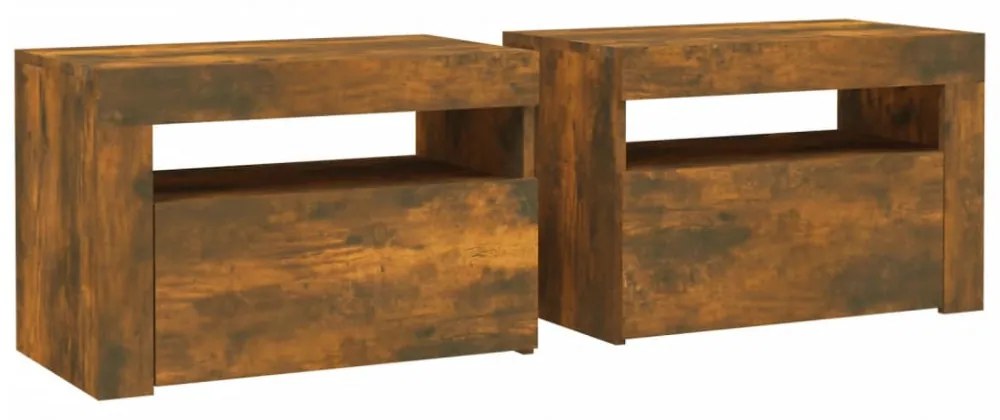 2 db füstös tölgy színű éjjeliszekrény LED-ekkel 60x35x40 cm