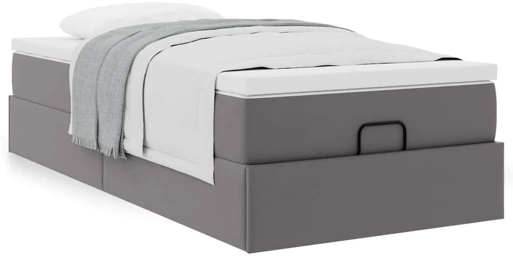 Ottomán ágykeret matraccal Szürke 100x200cm műbőrrel