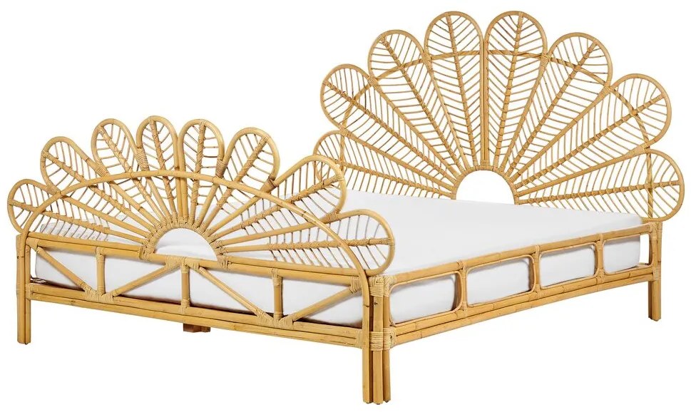 Világosbarna rattan franciaágy 160 x 200 cm FLORENTINE Beliani