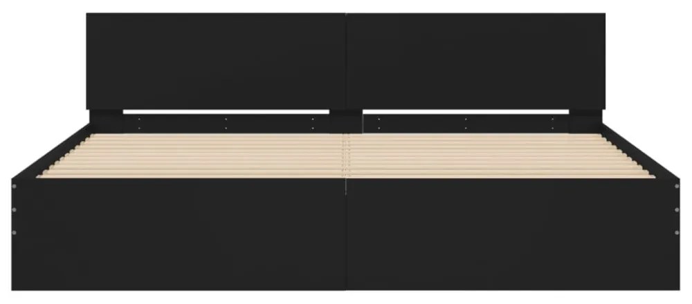 fekete ágykeret fejtámlával és LED-del 180 x 200 cm