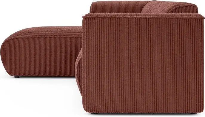 Terrakotta színű kordbársony sarokkanapé (bal oldali-heverő résszel) Merid – Ropez