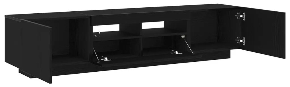 TV szekrény LED fényekkel fekete tölgy színben, 180x35x40 cm, mérnöki fa