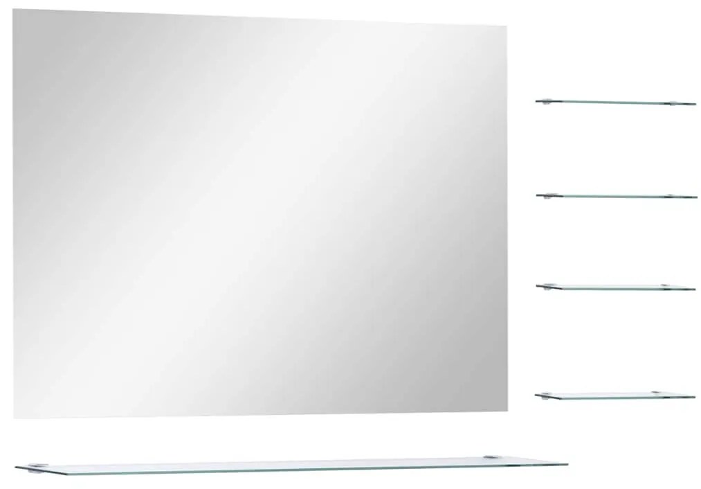 ezüstszínű falitükör 5 polccal 80 x 60 cm
