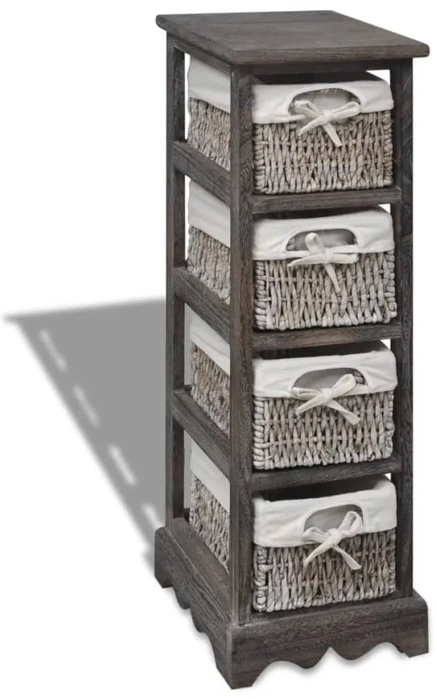 vidaXL barna fa tárolóállvány 4 szőtt kosárral