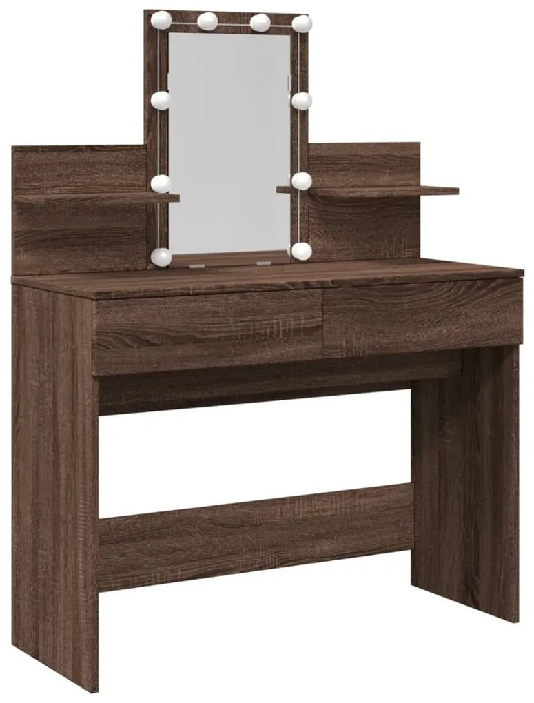 barna tölgy színű fésülködőasztal LED-del 100 x 40 x 130 cm
