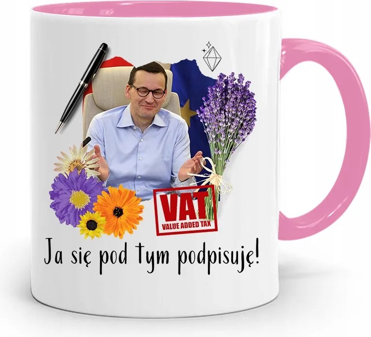 Rózsaszín Politikai Bögre Mateusz Morawiecki Miniszterelnök fényképes nyomtatással