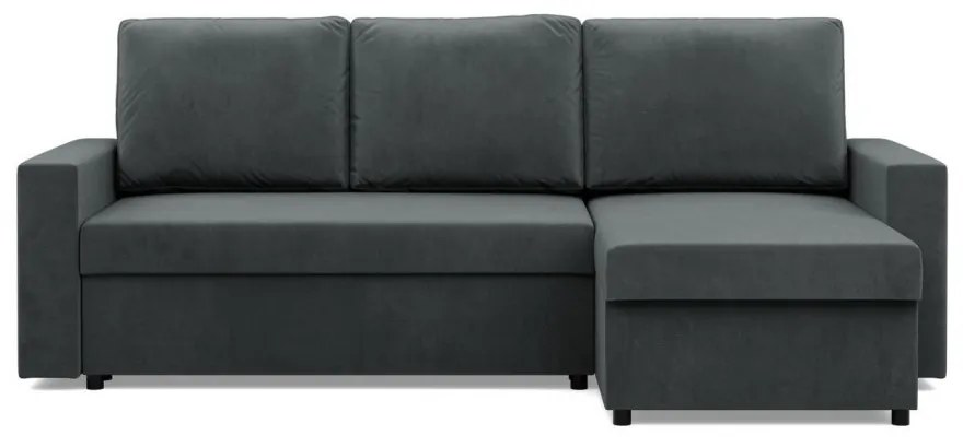 Zeus sarokkanapé, 1 ágyneműtartóval, egyenes kartámasz, bársony, univerzális oldal, bonell töltet, szürke