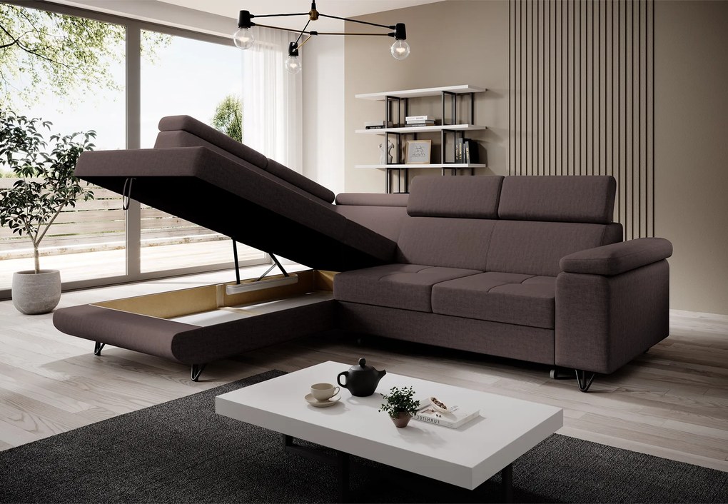 Kinyitható ülőgarnitúra, barna, balos, JOGI ROH