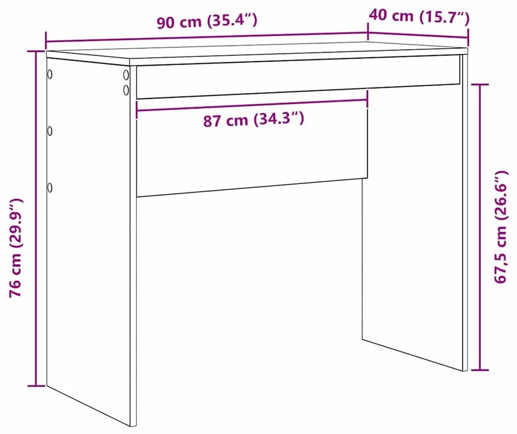 Asztal Beton szürke 90 x 40 x 76 cm Faanyag