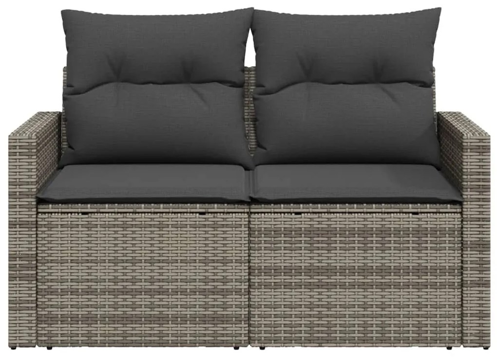 2 személyes szürke polyrattan kerti kanapé párnával
