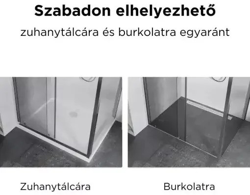 Stuxi Delhi 110x90 falsíkra szerelhető 3 oldalú tolóajtós zuhanykabin 6 mm vastag vízlepergető biztonsági üveggel, krómozott elemekkel, 200 cm magas
