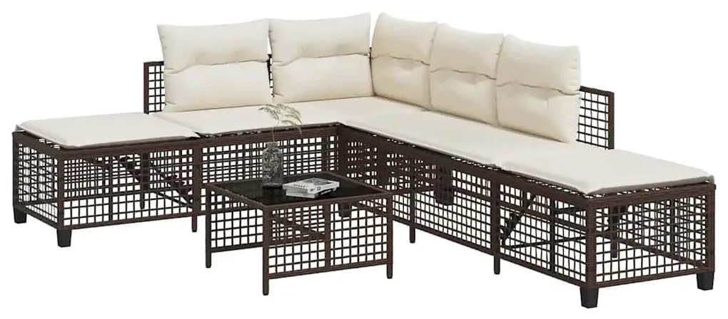3 részes barna polyrattan kerti sarokkanapészett párnával