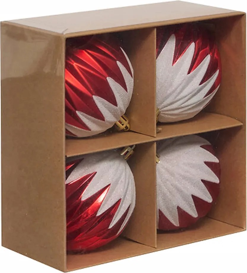 Karácsonyfadísz műanyag 8 cm piros fehér 4 db-os szett