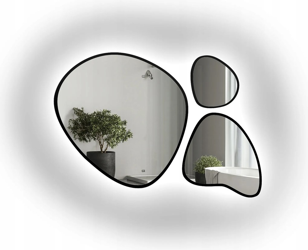 Flora három darabos tükör szett fekete keretben, Led háttérvilágítással 200x135 cm