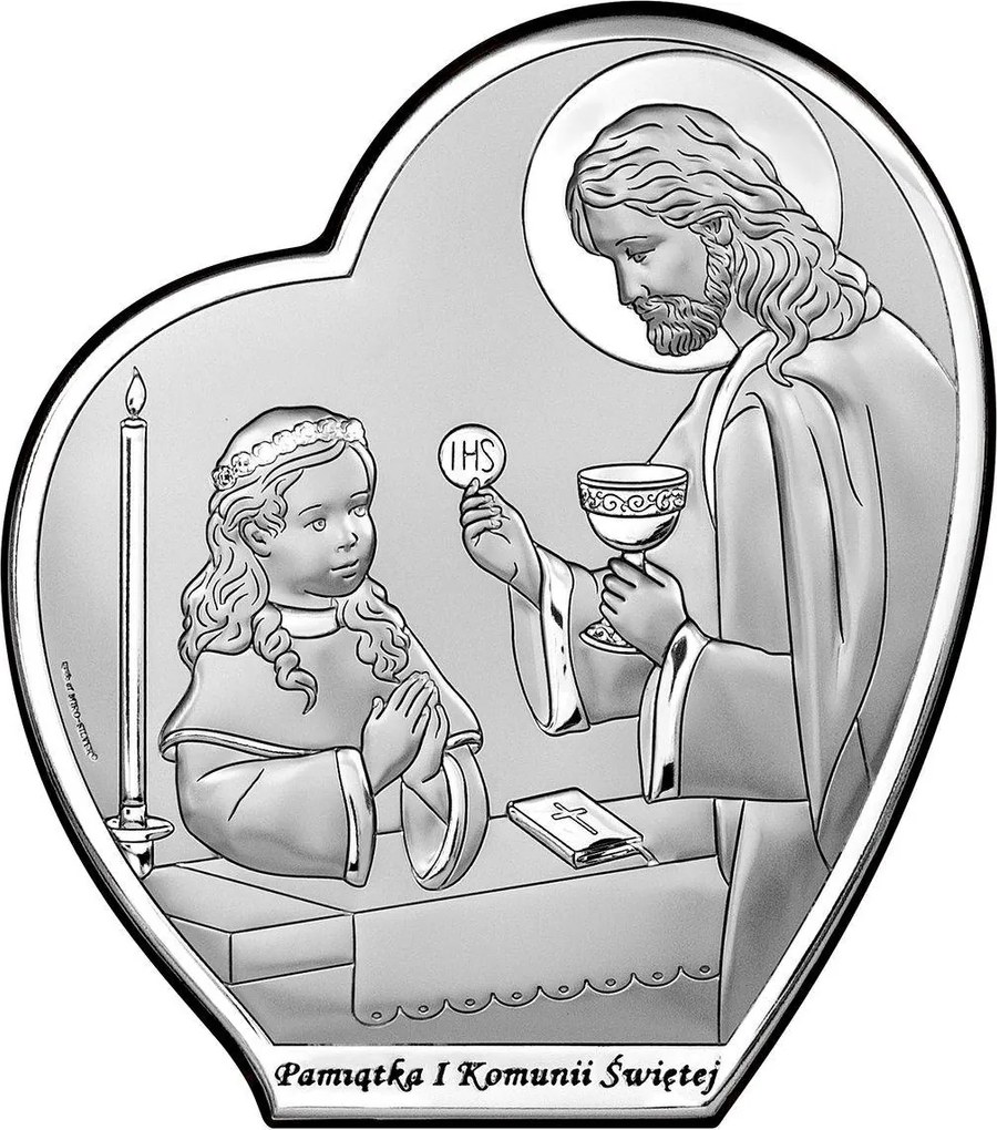 Ezüst színű elsőáldozási emlékkép kislánynak 12x13.5