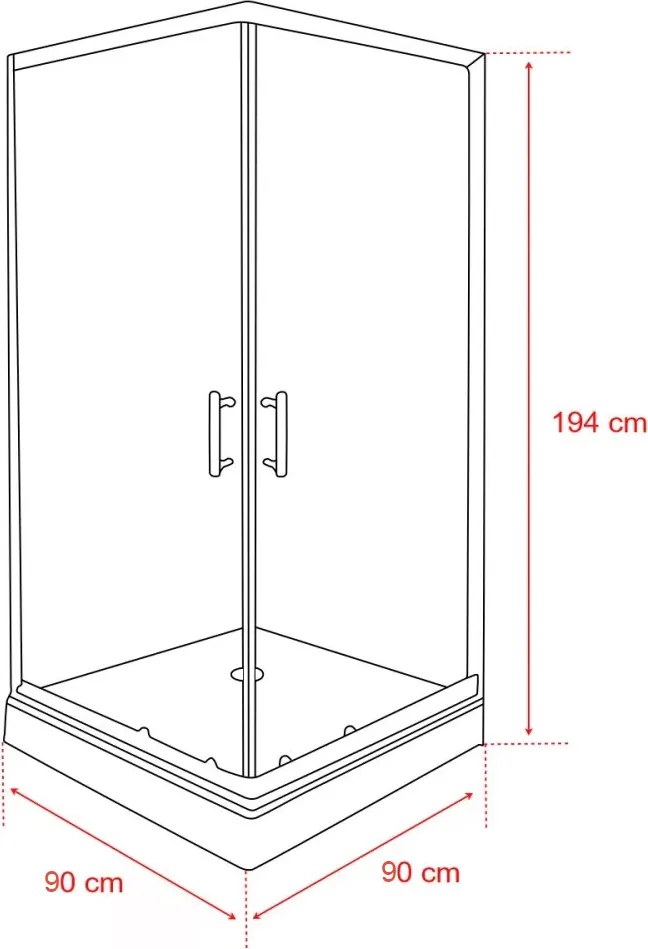 Spirit Clear 90x90x194 cm-es szögletes zuhanykabin, erősített akril zuhanytálcával fekete