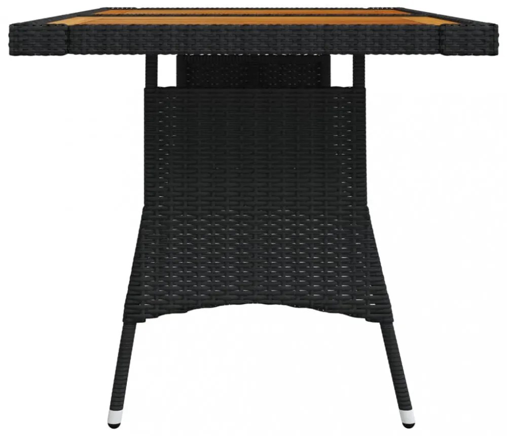 fekete polyrattan és tömör akácfa kerti asztal 130 x 70 x 72 cm