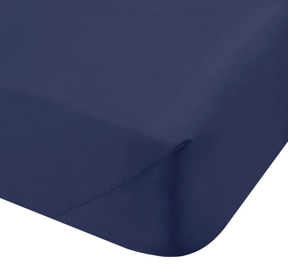 Sötétkék gumis pamut-perkál lepedő 185x200 cm Cotton Percale – Bianca
