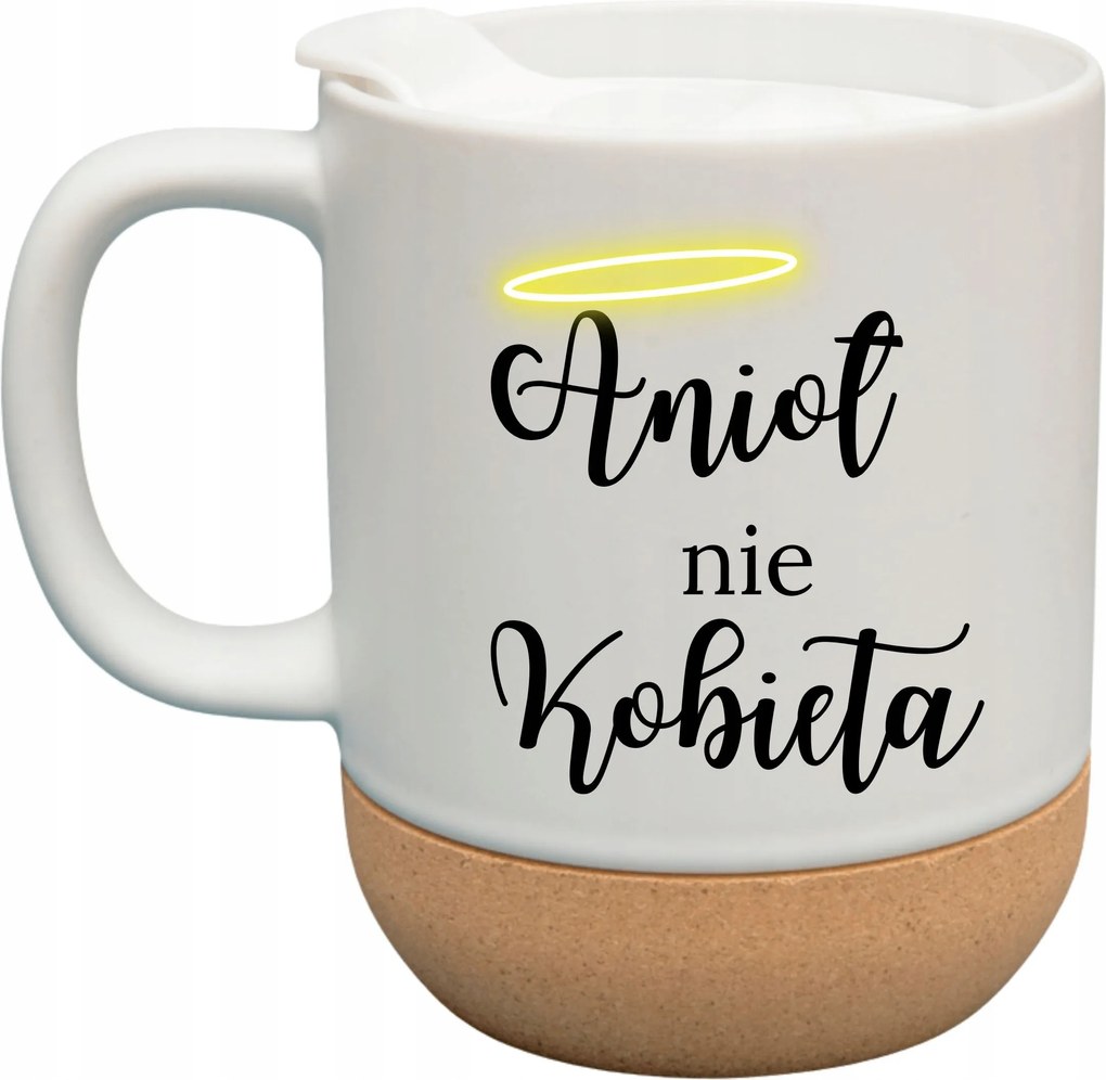 Fehér Bögre Fedéllel És Parafa Aljjal Ajándék Angyal Nem Nő