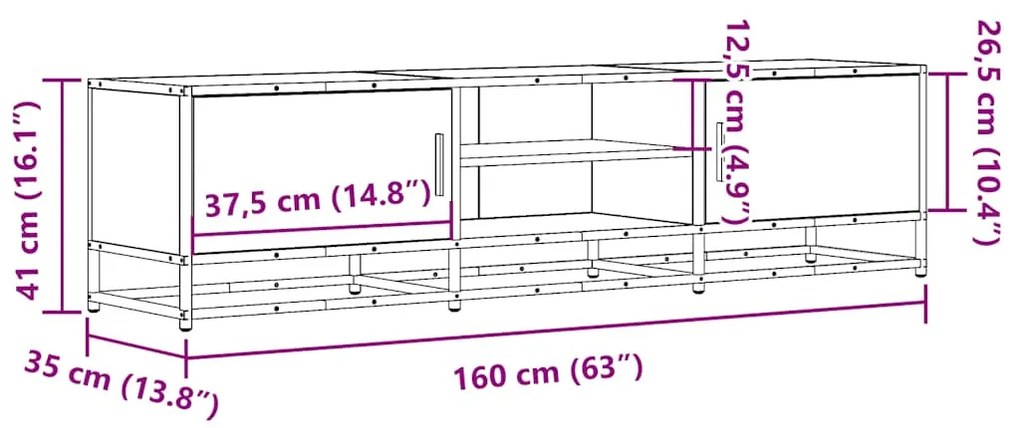 füstös tölgy színű szerelt fa és fém TV-szekrény 160x35x41 cm