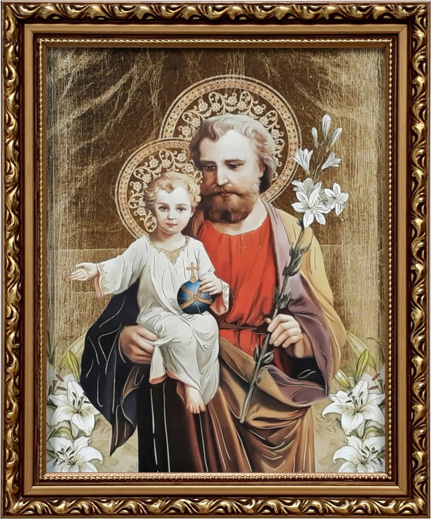 Vászonkép 29x24 Szent József Jézus Krisztus Arany Díszített Keret