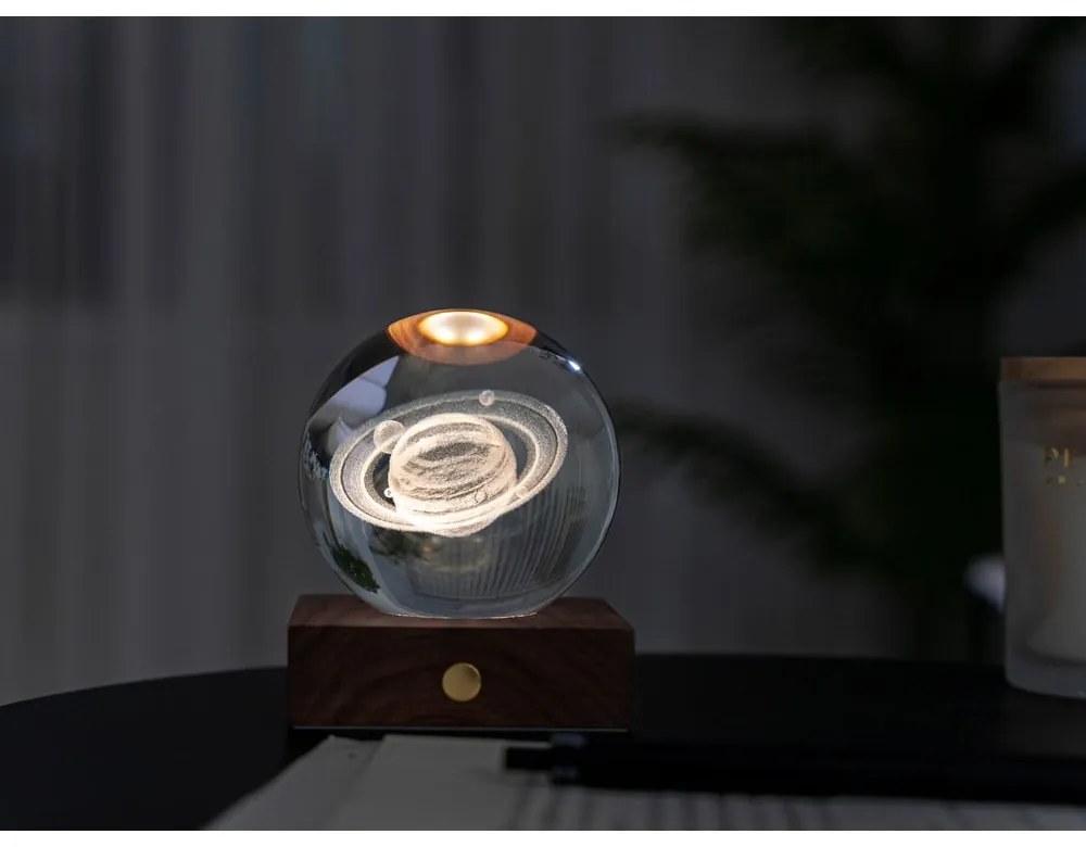 Sötétbarna diófa LED dimmelhető asztali lámpa üveg búrával (magasság 12 cm) Amber – Gingko