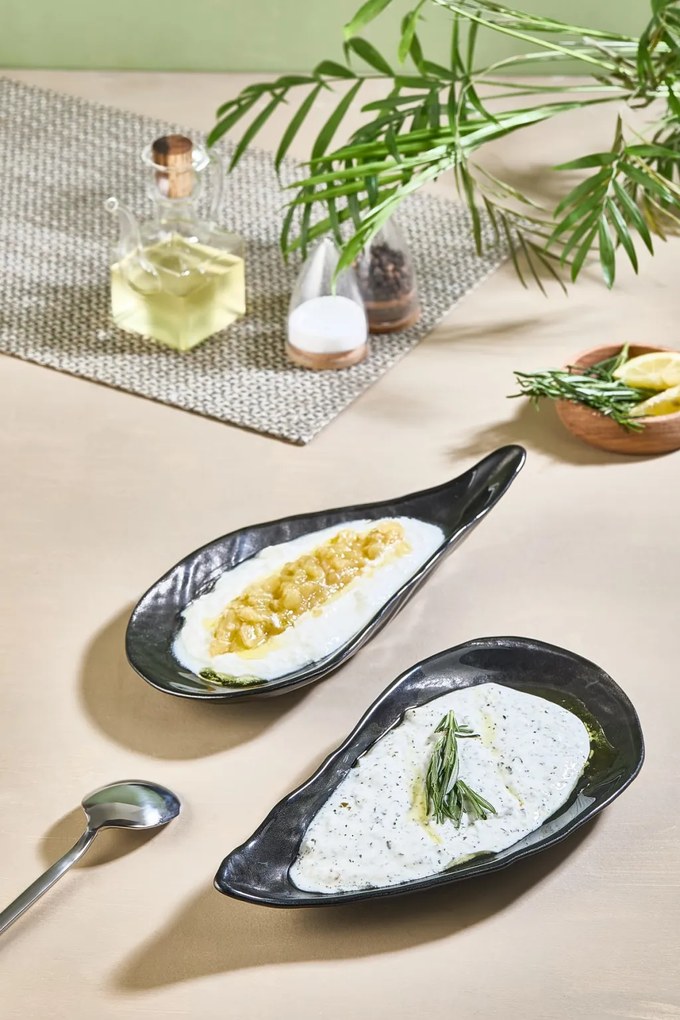2 részes fekete üveg szervírozó tál szett
