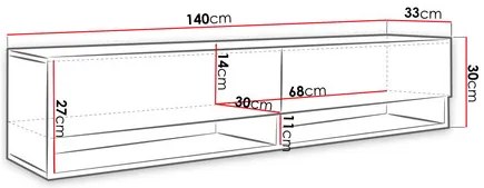 Függesztett TV szekrény Adenuk 140 MDF (fekete grafit + halcsont fekete) (LED RGB világítással). 1106323