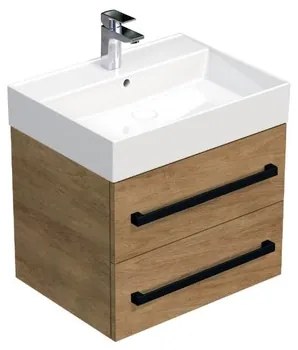Fürdőszobaszekrény fekete fogantyúval és mosdókagylóval SAT Cube Way 60x53x46 cm tölgy Hickory matt CUBE46C603DHSAT